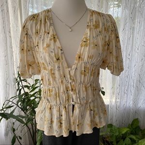 ZARA - Button Up Floral Blouse